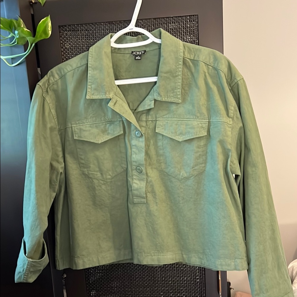 Green Button-Up Cropped Jacket